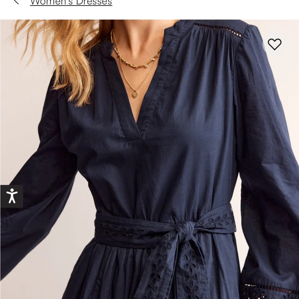Boden Jen Broderie Navy Eyelet Hem Belted Midi Dress Size 2P - Picture 3 of 13